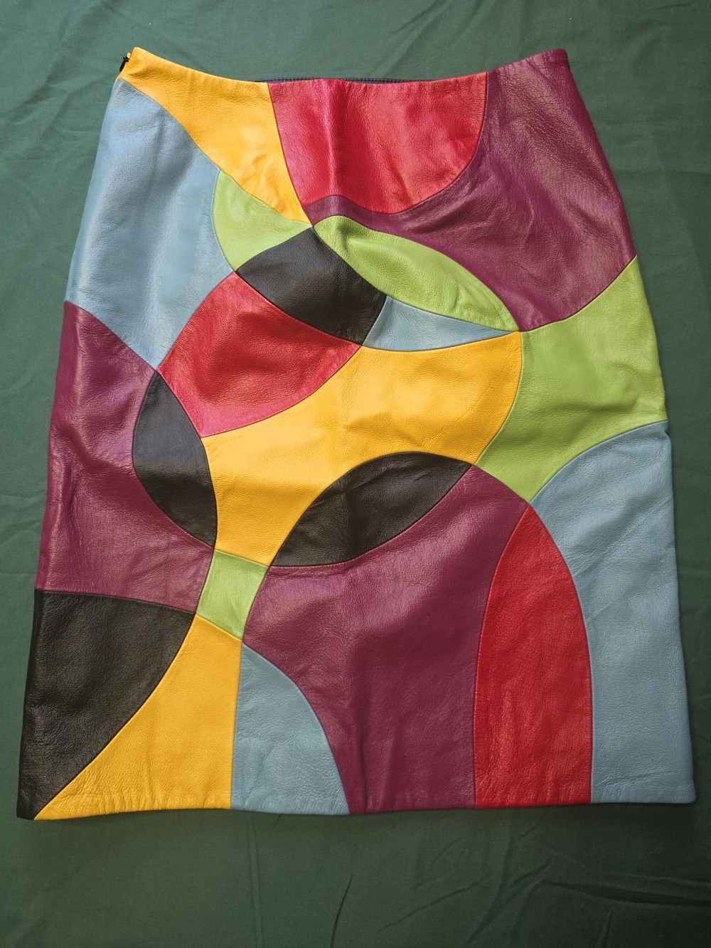 Metrostyle Genuine Leather Patchwork Skirt Colorblock Abstract Art Size 8 Y2K